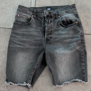 GAP Washed Black Denim Bermuda Shorts with Frayed Hem